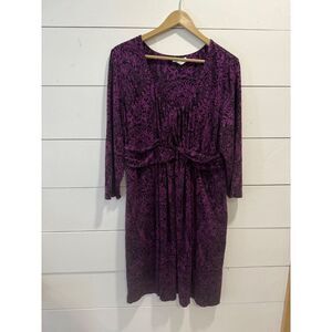 Soma Wrapped Waist Knit Dress Floral Plum Purple XL